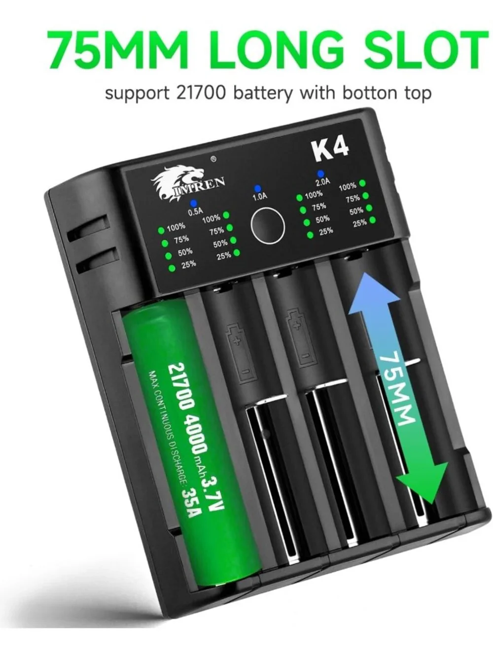 4-Bay USB-C Battery Charger for 18650, 21700, Li-ion & NiMH Rechargeable